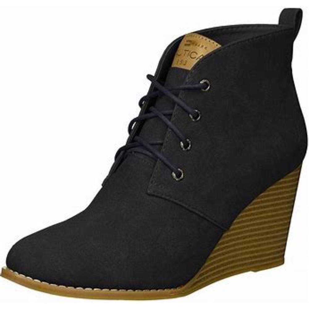 Nautica Black Waterline Wedge Lace Up Booties